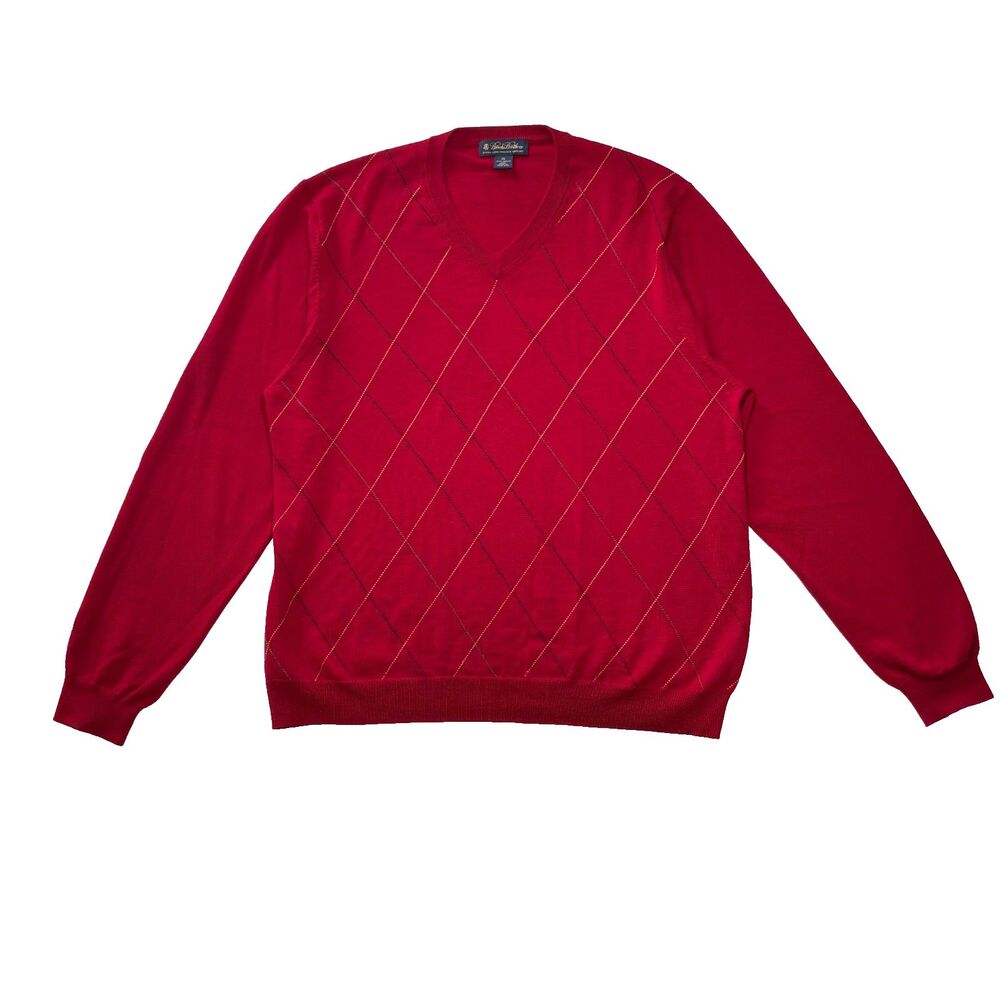 Brooks Brothers Sweater Merino Wool Argyle Red Business Casual Office XL